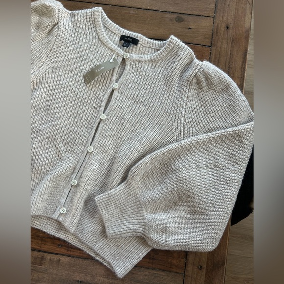 J. Crew Sweaters - NWT J. Crew Puff Sleeve Alpaca Blend Tan Cardigan Sweater L